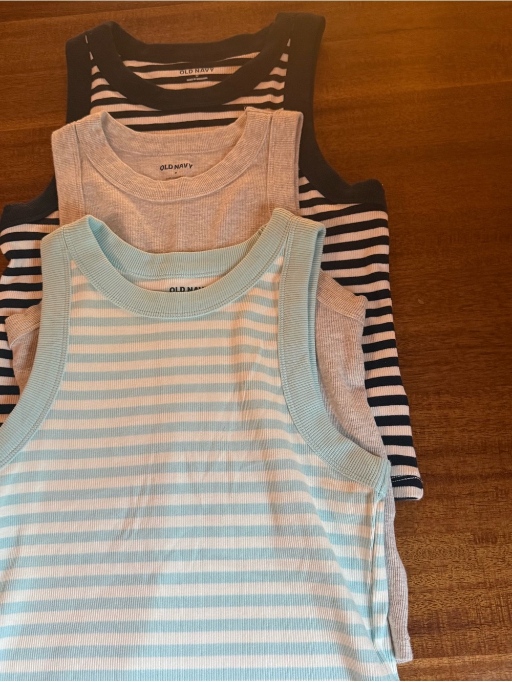 Old Navy Tank Top Bundle  3-Pack - Light Blue Stripe, Gray, Navy Stripe